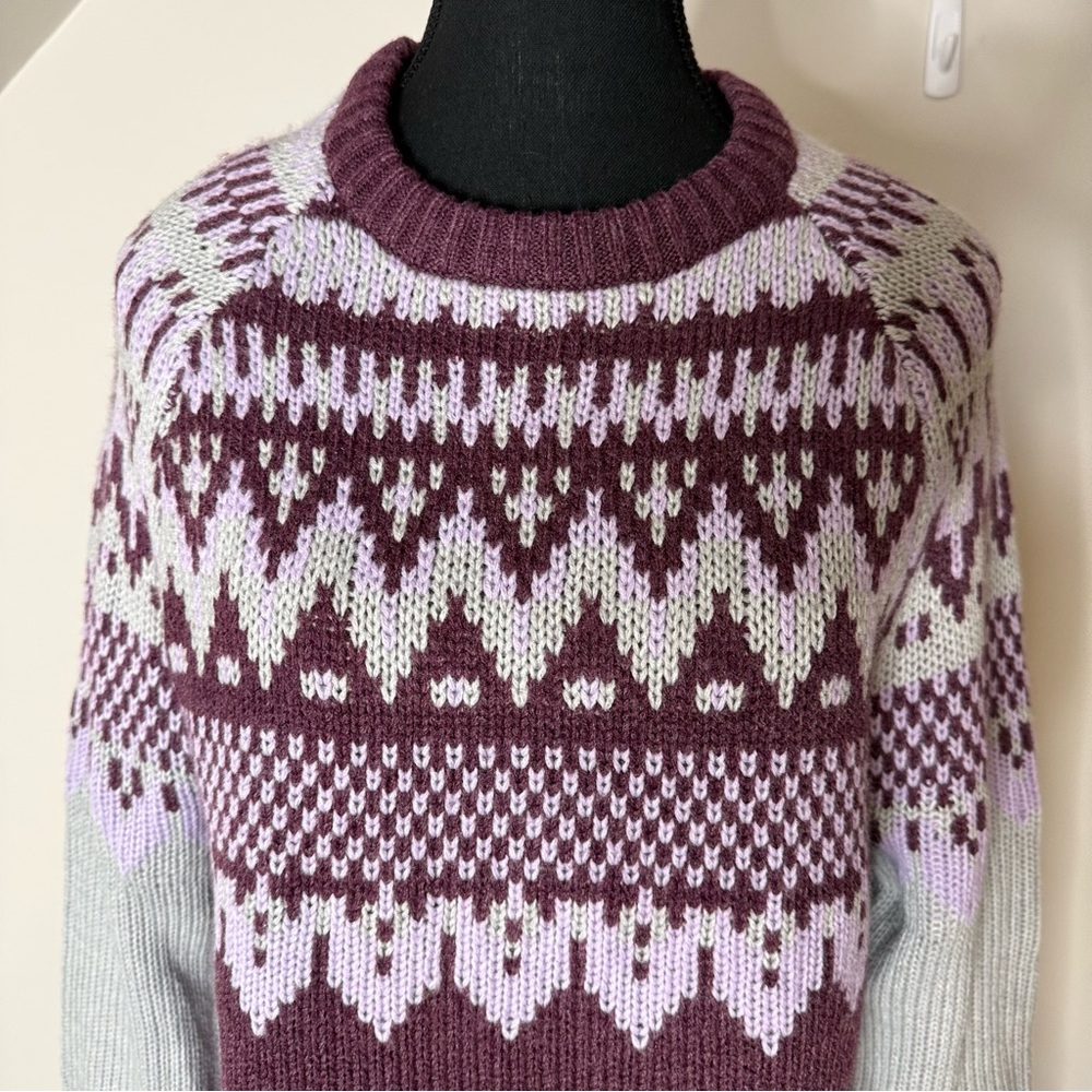 MEXX Fair Isle Knit Pullover Sweater Purple Grey Nordic Size Large - Picture 4 of 10